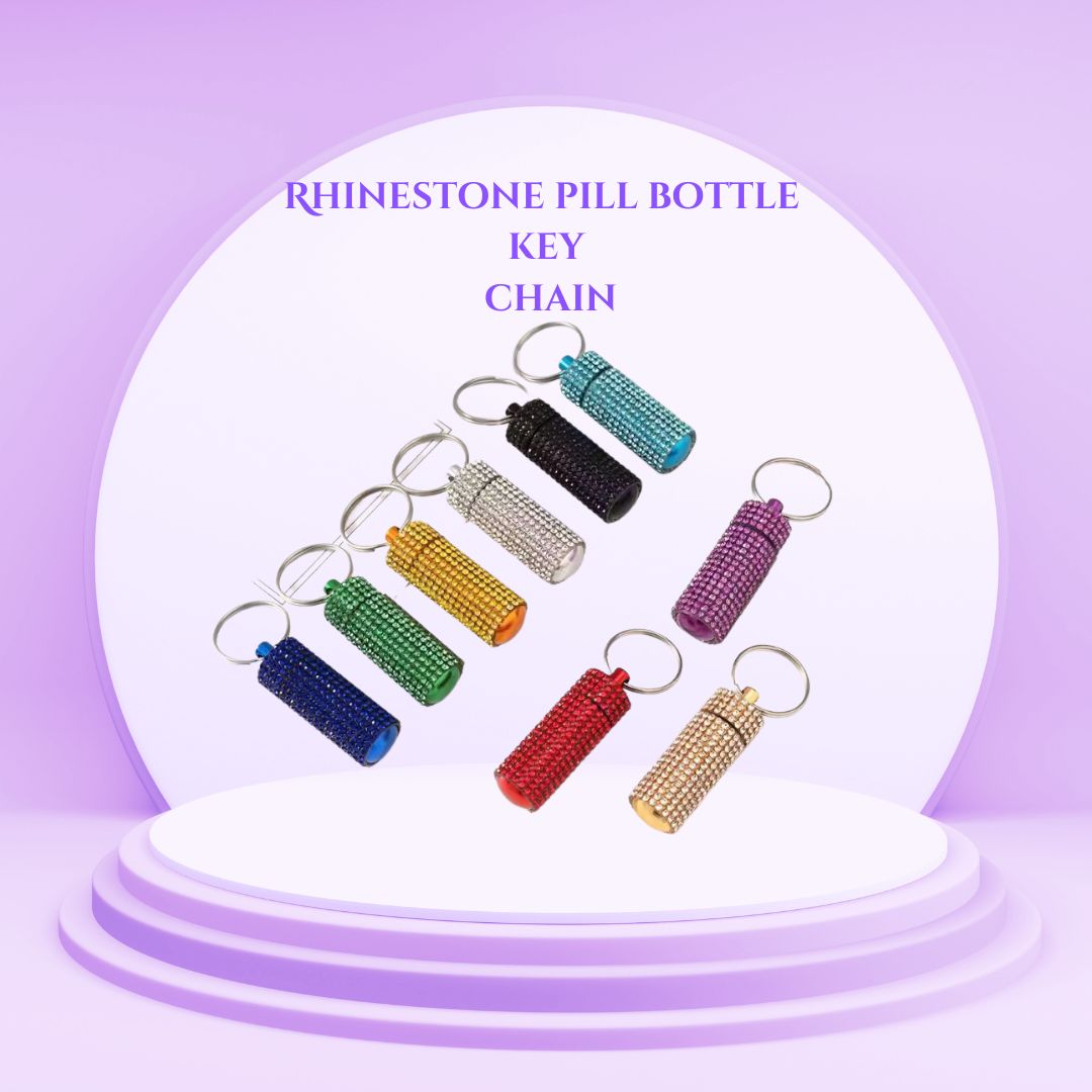 Rhinestone Pill Bottle Keychain