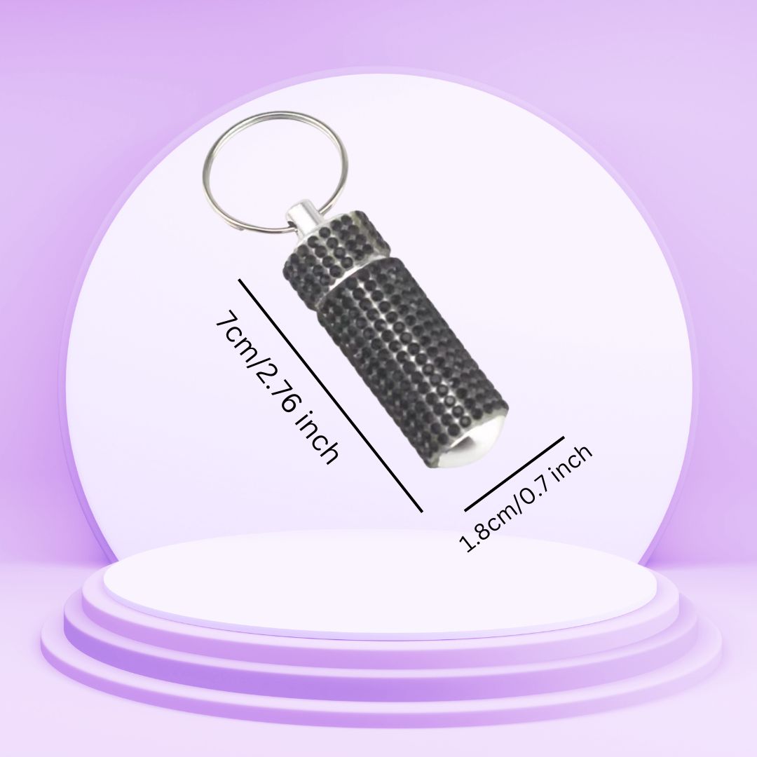 Rhinestone Pill Bottle Keychain